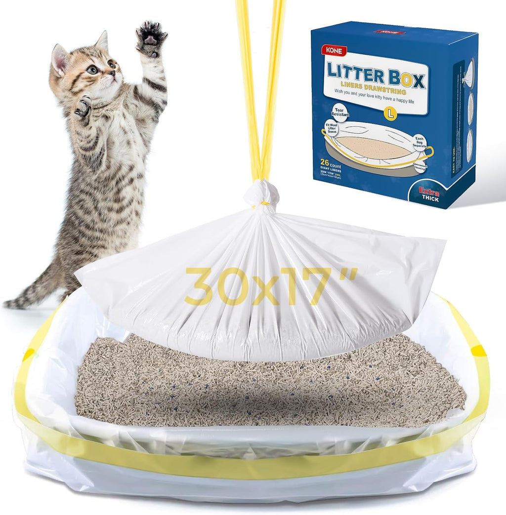 KONE Cat Litter Box Liners, 14 Count Jumbo Extra Durable Large Drawstring Kitty Litter Pan Bags Cat Waste Litter Bags Pe