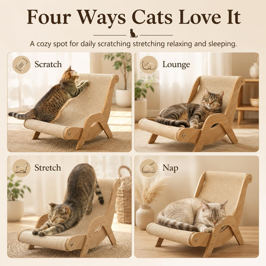 Cat Scratch Lounger Chair, 2-in-1 Sisal Scratcher Board Bed, Standard