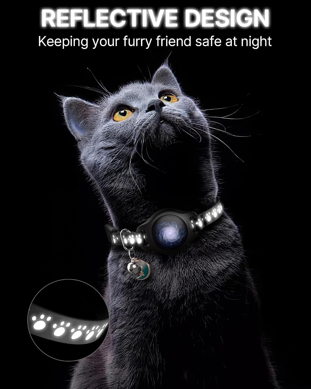 Cat Tracker Collar with Finder Tag - Waterproof Airtag Cat Collar, Black