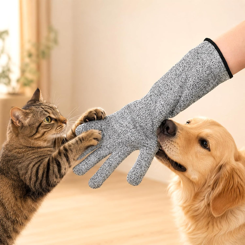Cat Gloves Bite Proof, Pet Handling Gloves 13.8” Pet Grooming Glove