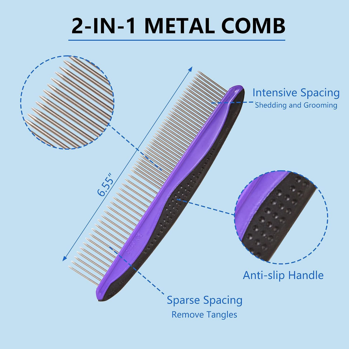 5-in-1 Dog & Cat Extra Long Pin Grooming Kit Slicker Brush for Large Dogs Cats Remove Loose Fur, Undercoat Brush for She