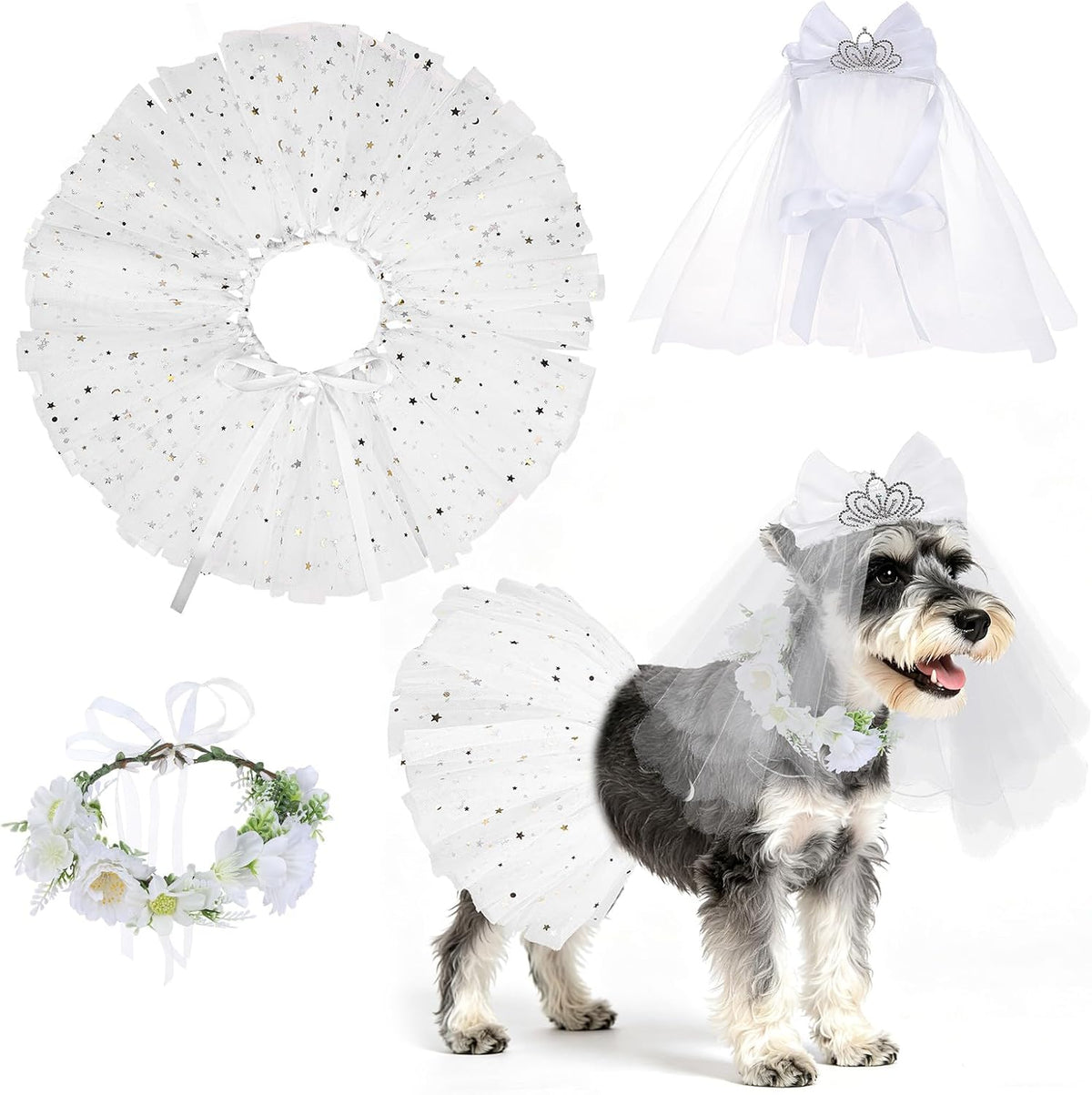 BINGPET Cat Tutu Princess Costume, Small Dog Wedding Dress, Crown Outfit
