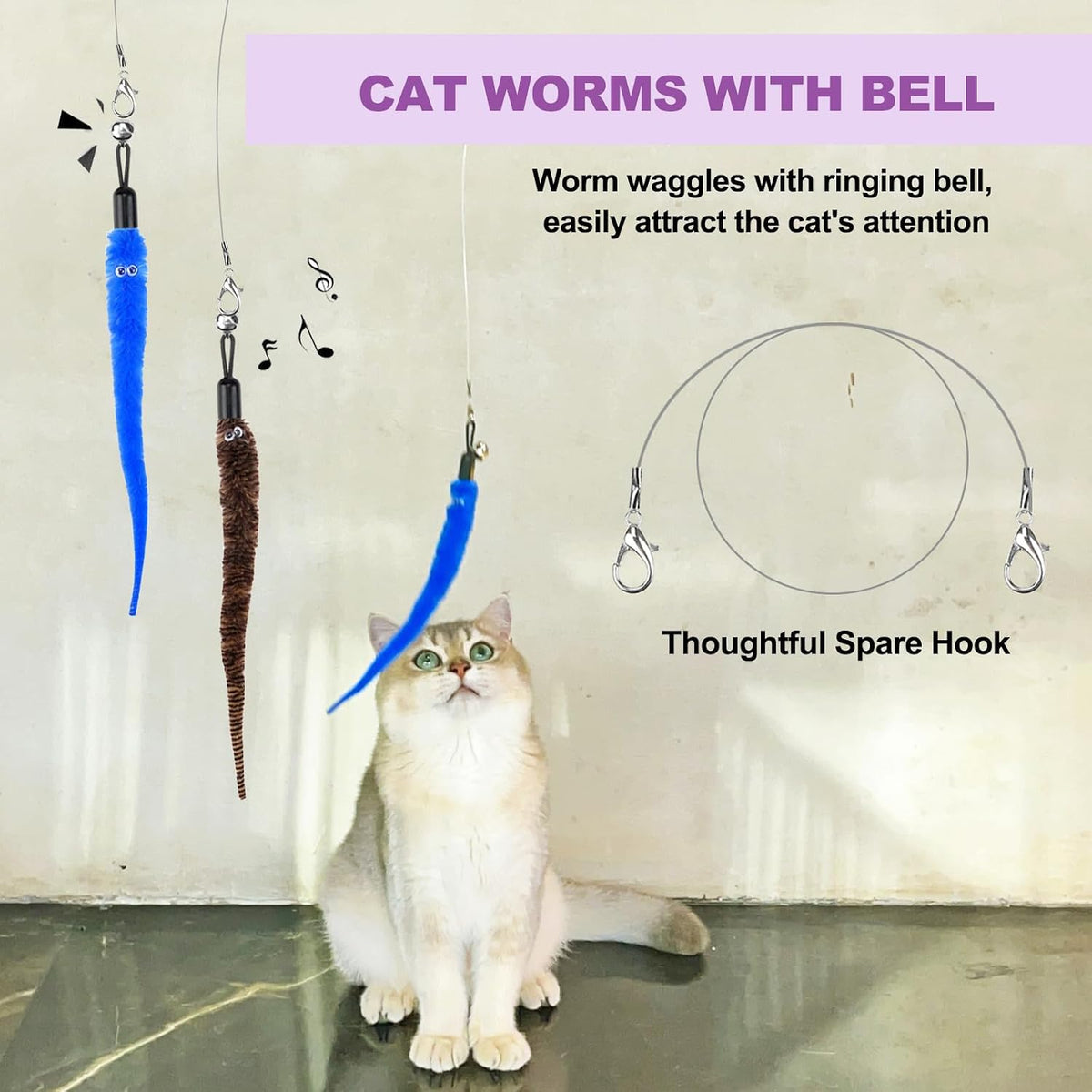 Cat Toys 11Pcs Cat Wand Worm Feather Refills for Indoor Cats