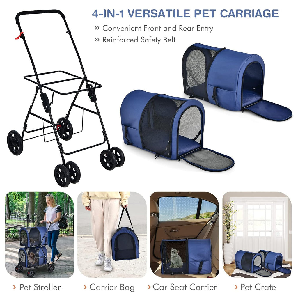 Giantex Double Pet Stroller with 2 Detachable Carrier Bags, Safety Belt, 4 Lockable Wheels, Folding Cat & Dog Stroller f