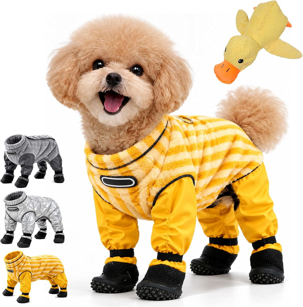 Dog Snowsuit with Attached Boots, Waterproof Winter Full Body Coat，Grey：S