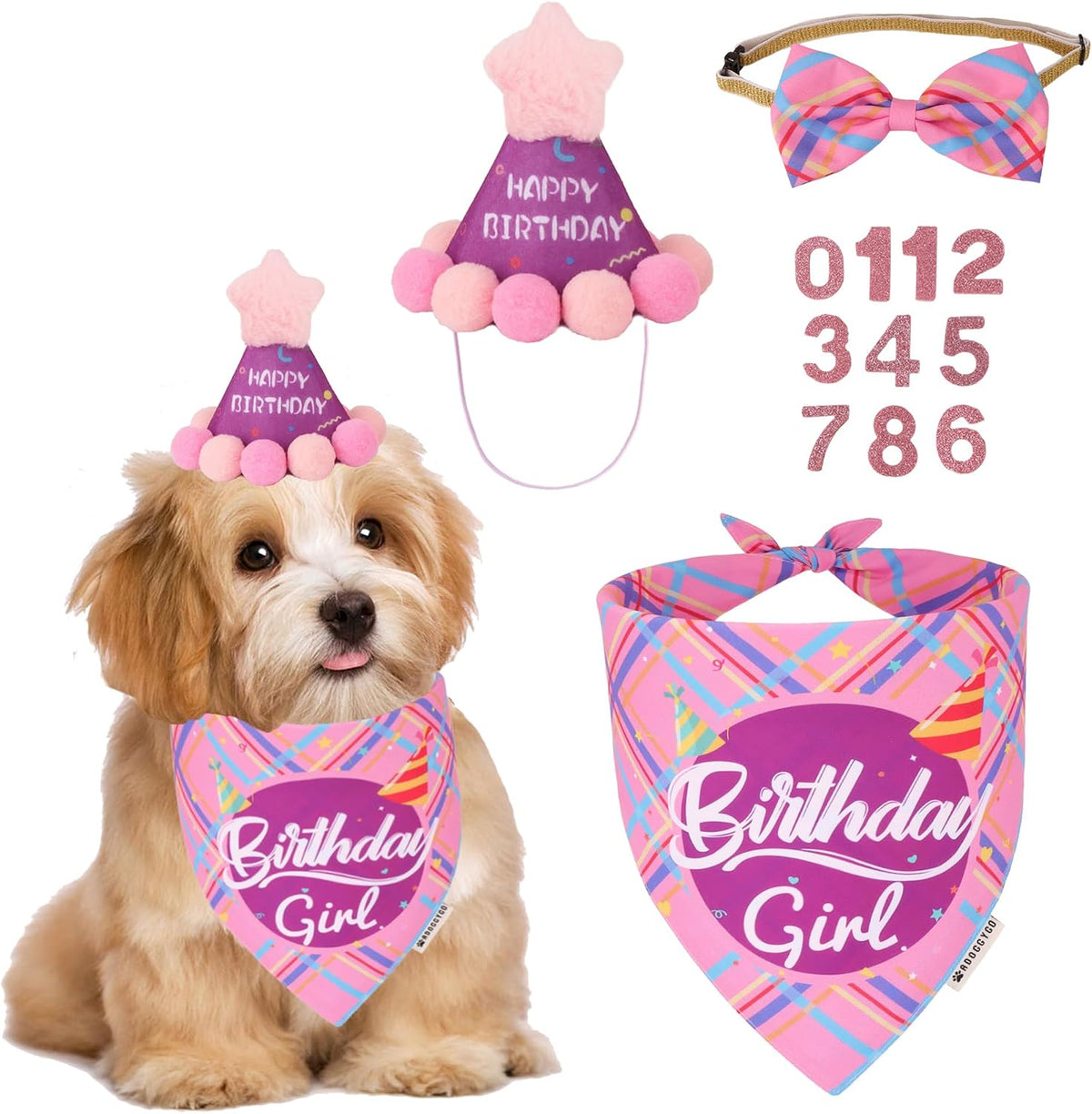 Dog Birthday Hat Bandana Set, Blue Plaid Boy Dog Bandana, X-Large