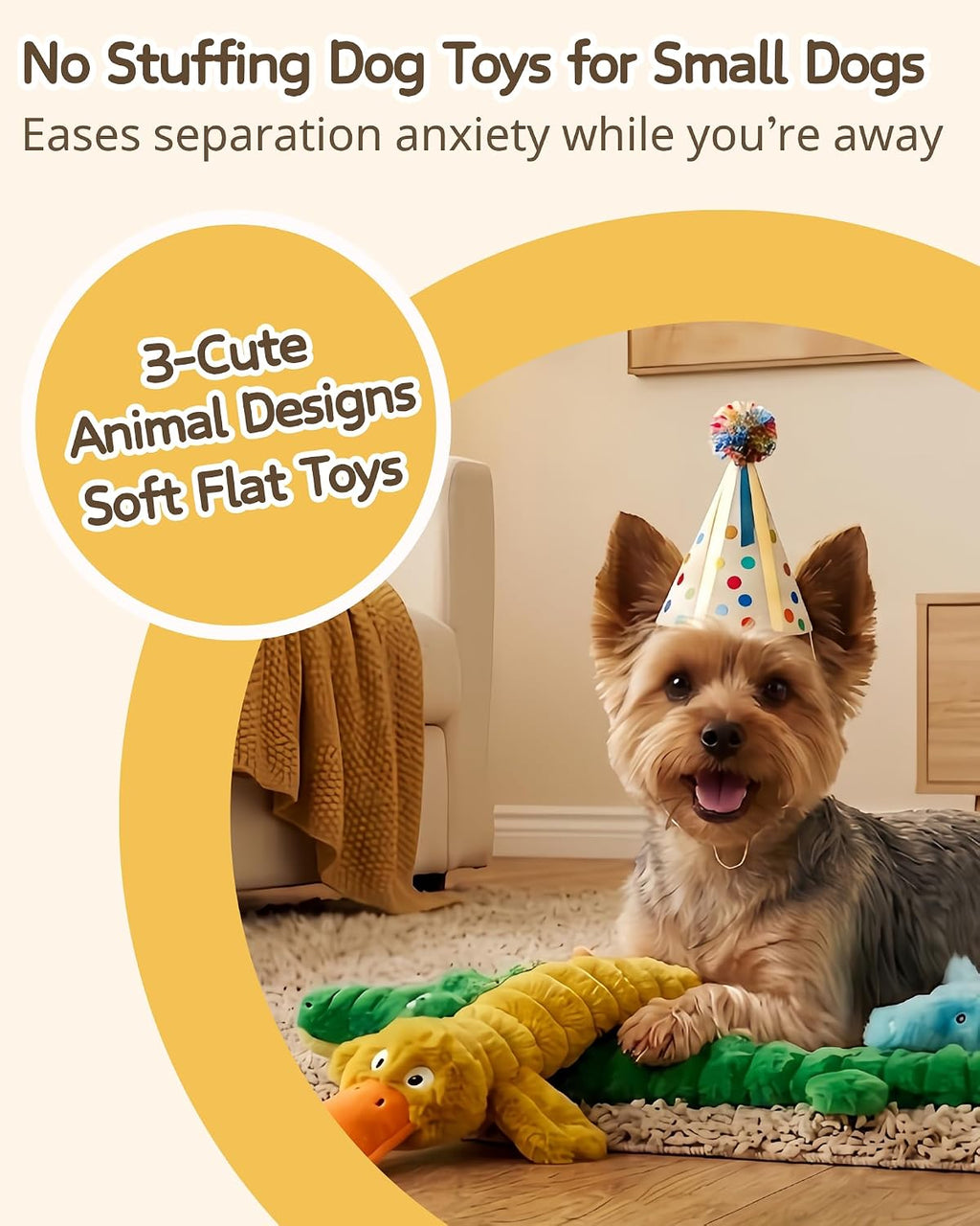 3 Pack No Stuffing Squeaky Dog Toys for Small Dogs,Plush Crinkle Toy