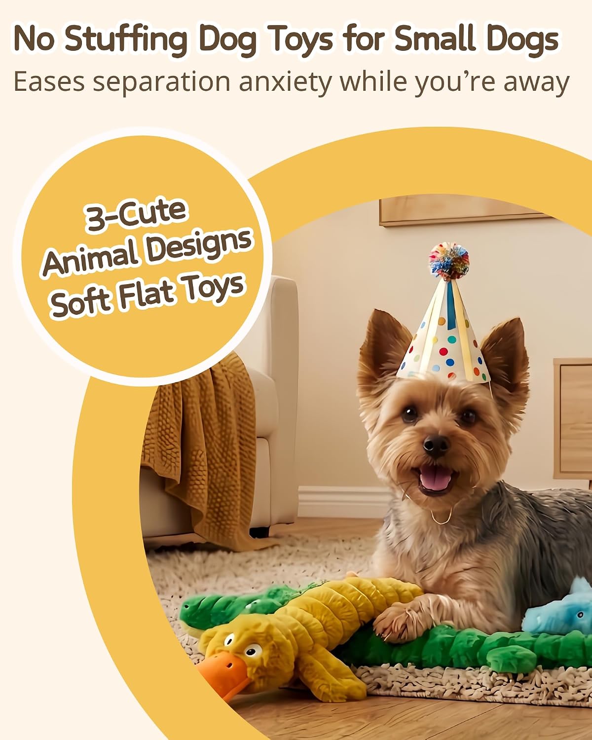 3 Pack No Stuffing Squeaky Dog Toys for Small Dogs,Plush Crinkle Toy