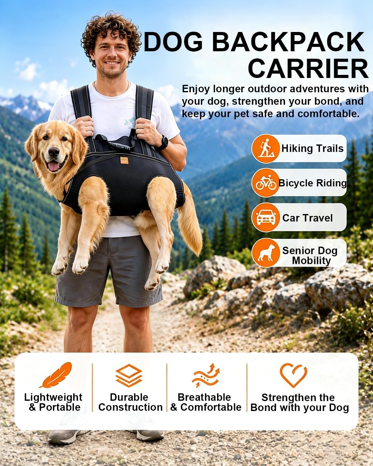 Large Dog Backpack for Hiking: Easy Carry 50-60 lbs Dogs for Entire Journey