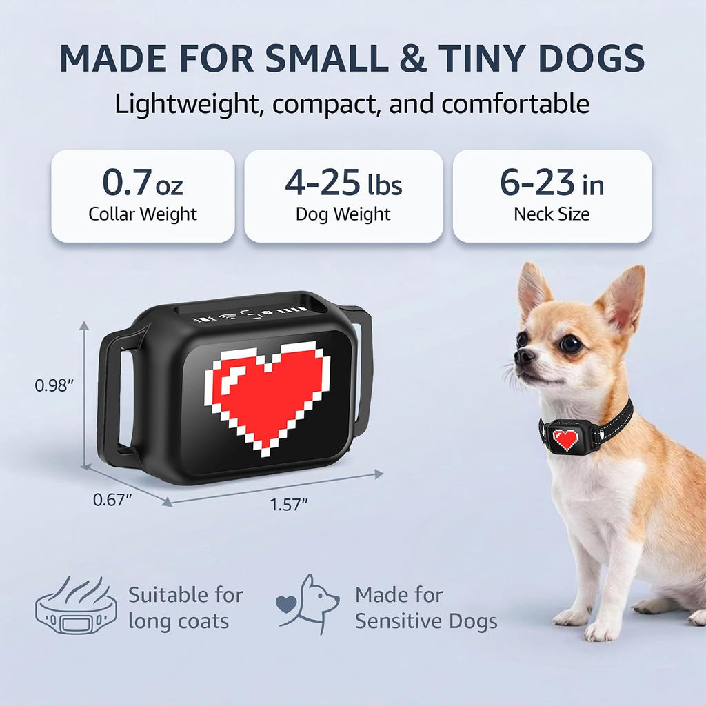 Bark Collar for Small Dogs 5-15 lbs with Magnetic Charging – No Shock, 3 Beep & Vibration Modes, 5 Sensitivity Levels – 