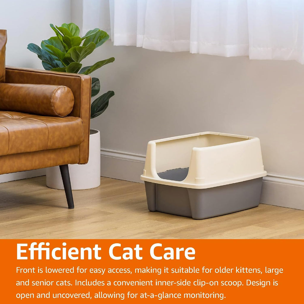 Amazon Basics Large Cat Litter Box with High Sides, Open Top for Easy Access, Includes Scoop with Storage, 19" x 15" x 1