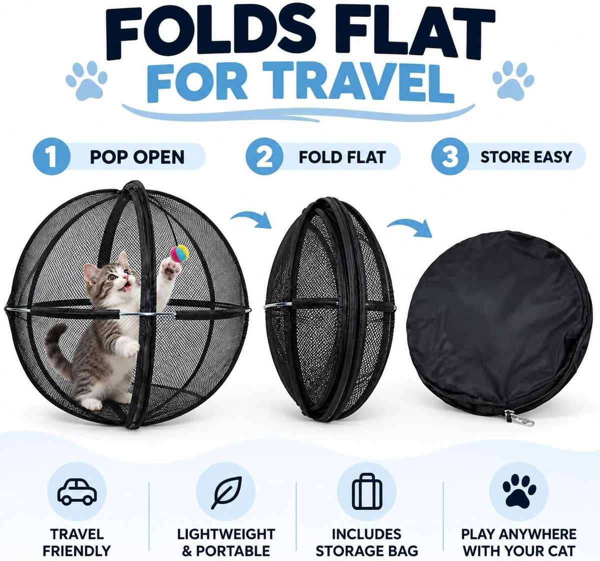 Cat Outdoor Enclosure, Rolling Cat Ball, Foldable Mesh Playpen for Outside