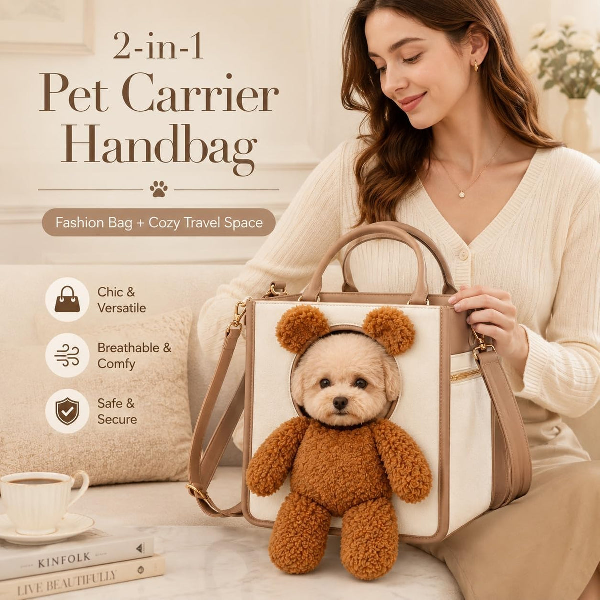 Teddy Bear Dog Carrier Bag，M
