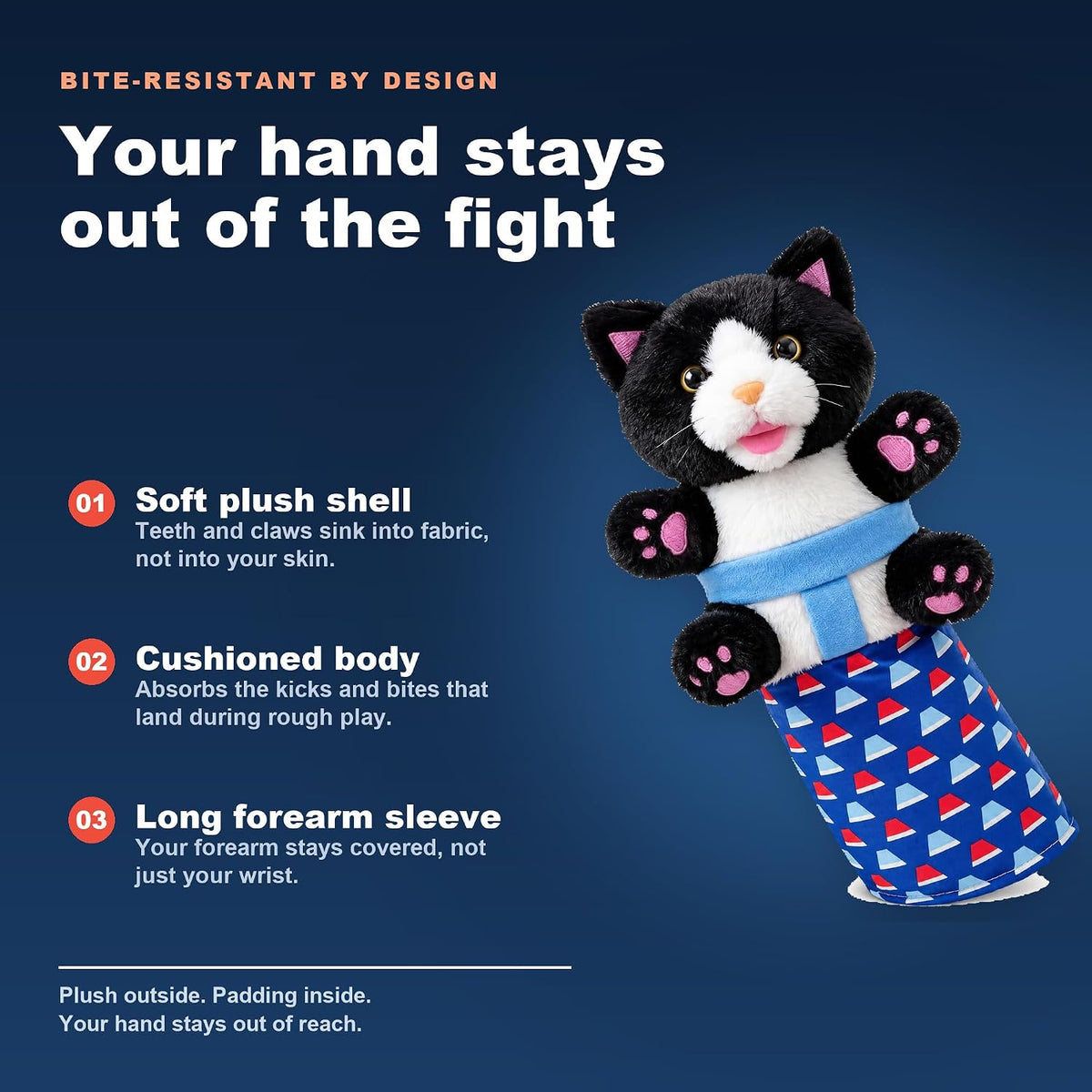 Cat Wrestling Glove, Bite-Resistant Plush Cat Hand Puppet with Protective Forearm Sleeve, Interactive Cat Toy for Bored 