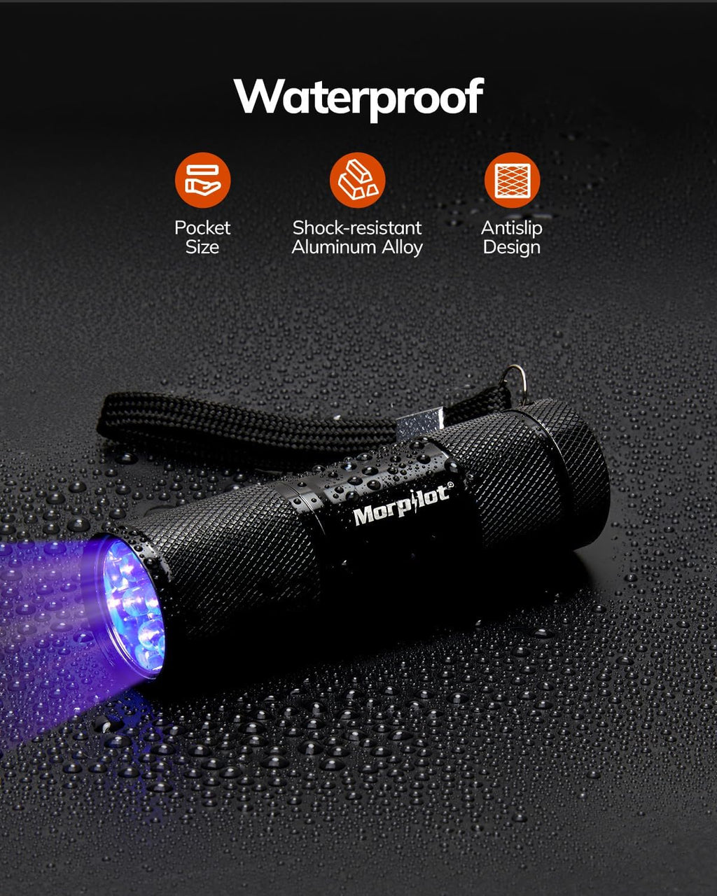 morpilot Mini UV Blacklight Flashlight, 395nm 9 LED Pet Urine Detector