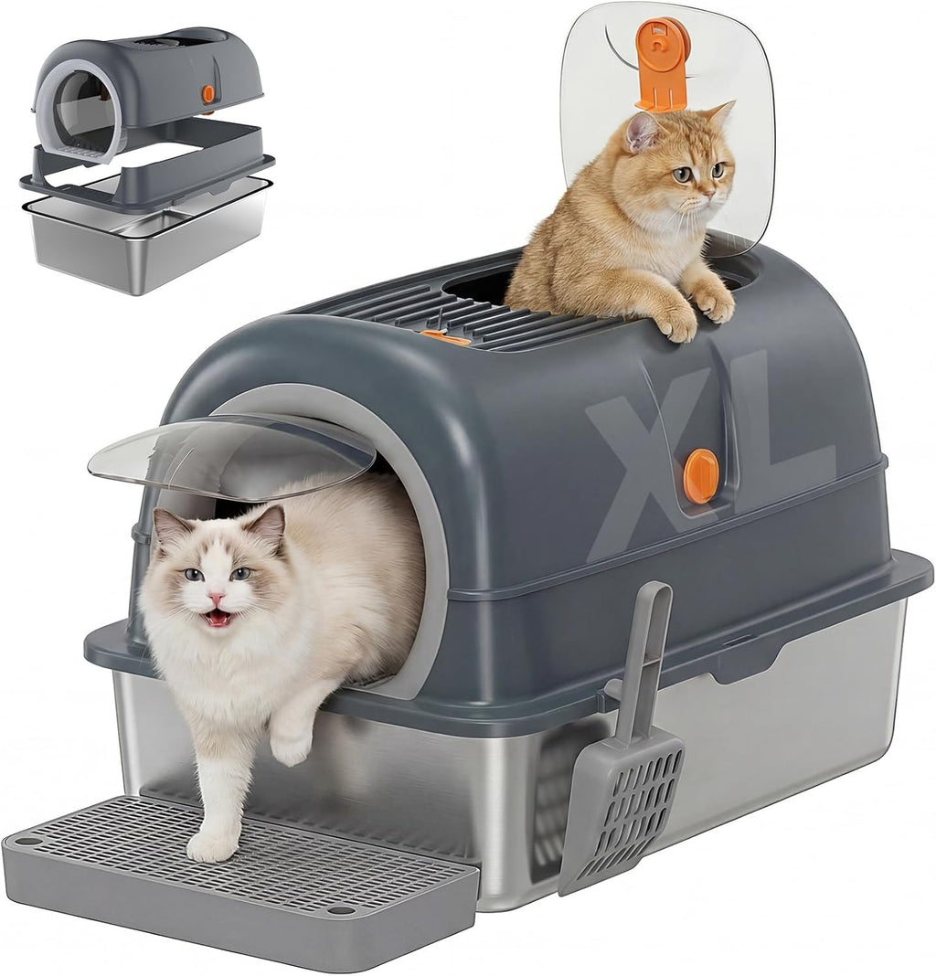OLIXIS Large Metal Large Cat Litter Box with Lid, High Wall Sides