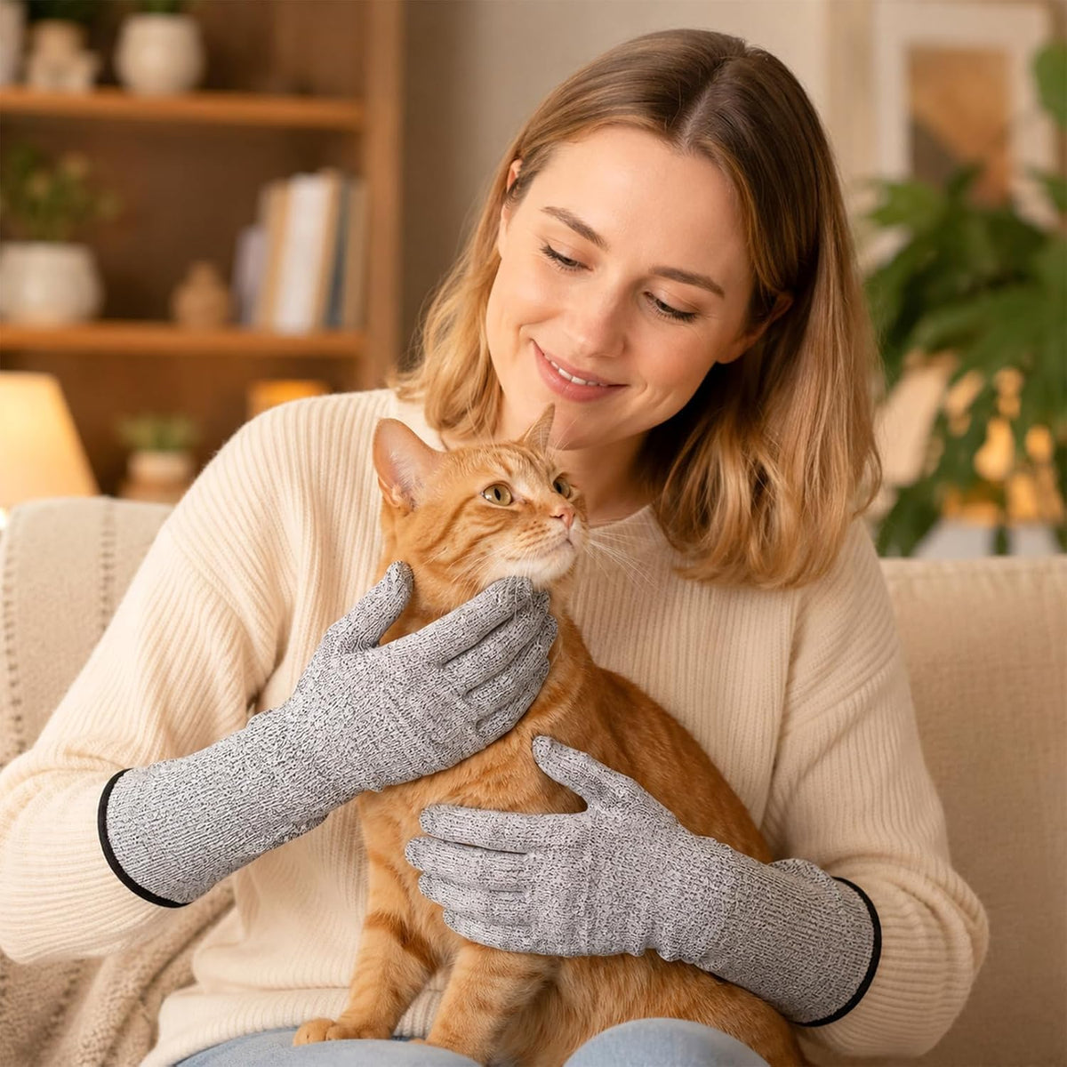 Cat Gloves Bite Proof, Pet Handling Gloves 13.8” Pet Grooming Glove