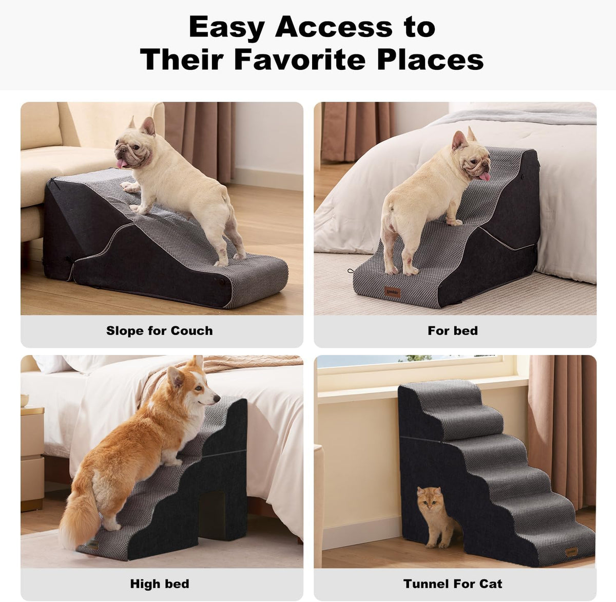 Dog Ramp for Large Dogs with Tunnel, 24" H 5 Steps for High Bed