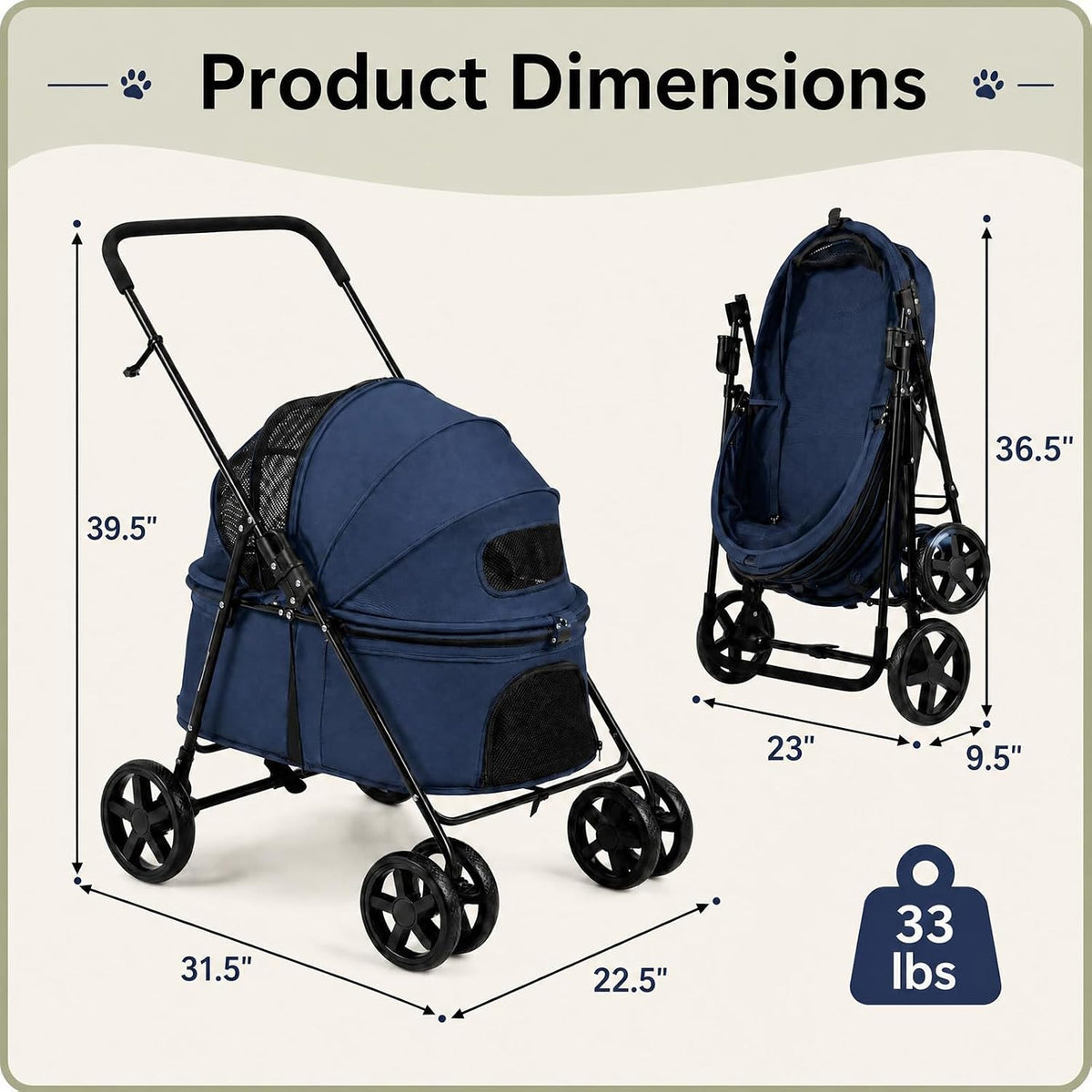 GIANTEX Pet Stroller for Small & Medium Dogs & Cats, Vet Visits & Travel