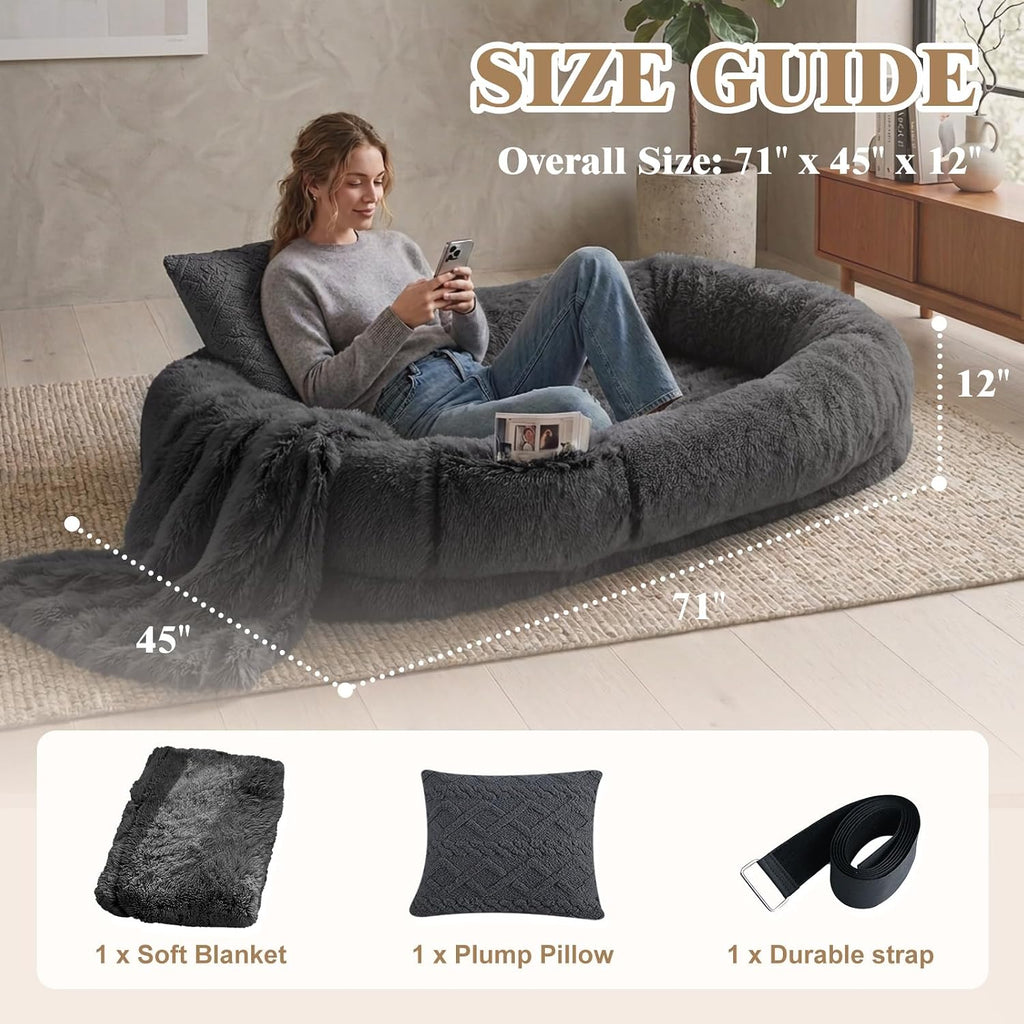 WROS Human Dog Bed for Adult, 71"x45"x12" Giant Calming Nest Bed, Dark Grey