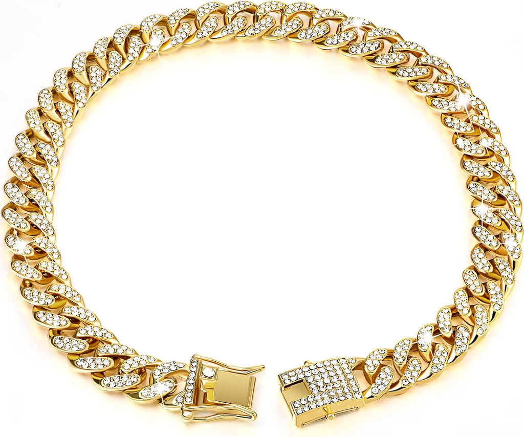 Dog Chain Cuban Dog Collar Pet Chain Necklace, 10 Inch, Gold