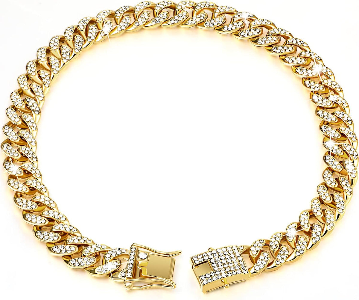 Dog Chain Cuban Dog Collar Pet Chain Necklace, 10 Inch, Gold