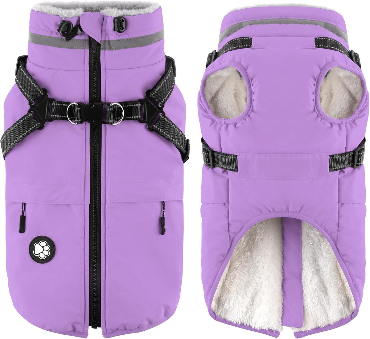 Dogcheer Dog Coat with Harness and Zipper, Waterproof Dog Fleece Jacket