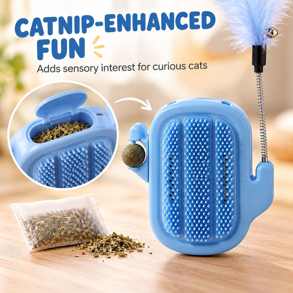 Cat 3/2-in-1 Cat Arch Self Groomer with Feather Wand，Blue