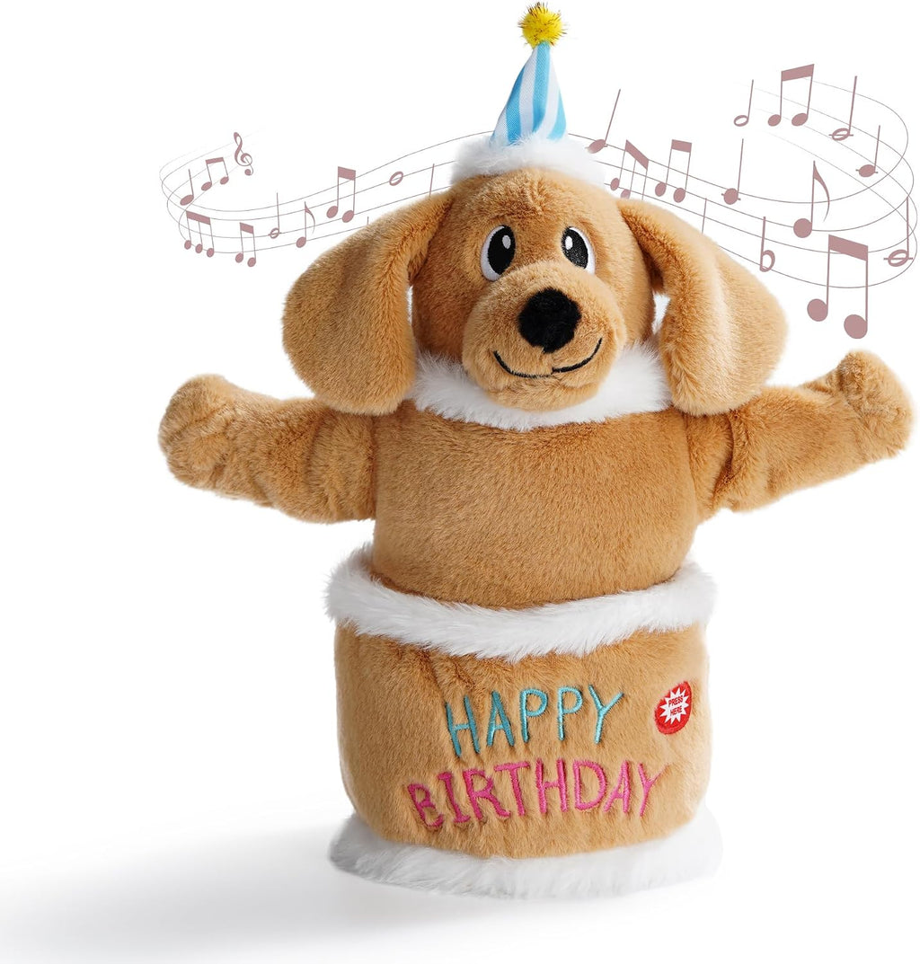 Fuzzwoof Dog Birthday Cake, Interactive Singing & Dancing Dog Birthday Toy with Birthday Song, Plush Musical Puppy Toy f
