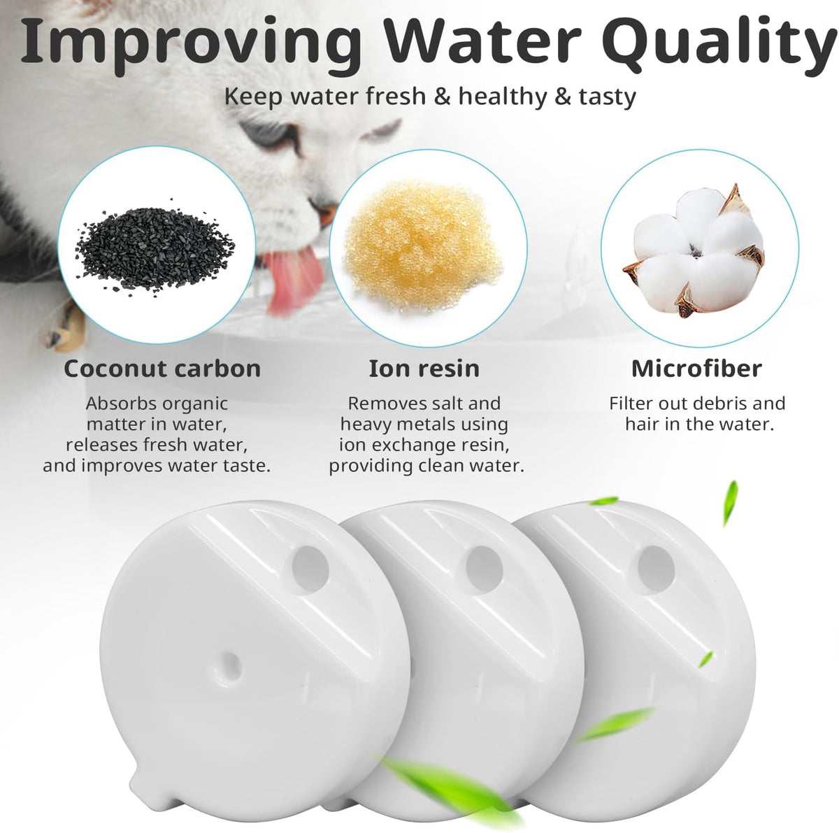 8Pcs Gravity Pet Water Fountain Filters, Automatic Pet Waterer Replacement Filters for 3.6L/4.6L/6L/8L Dog Water Dispens