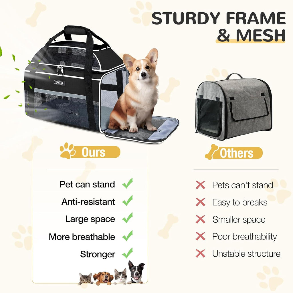 Lekereise Top-Expandable Pet Carrier 18x13x9.5 Inch Southwest Frontier Airline Approved Soft Sided Underseat to 15lbs Tr