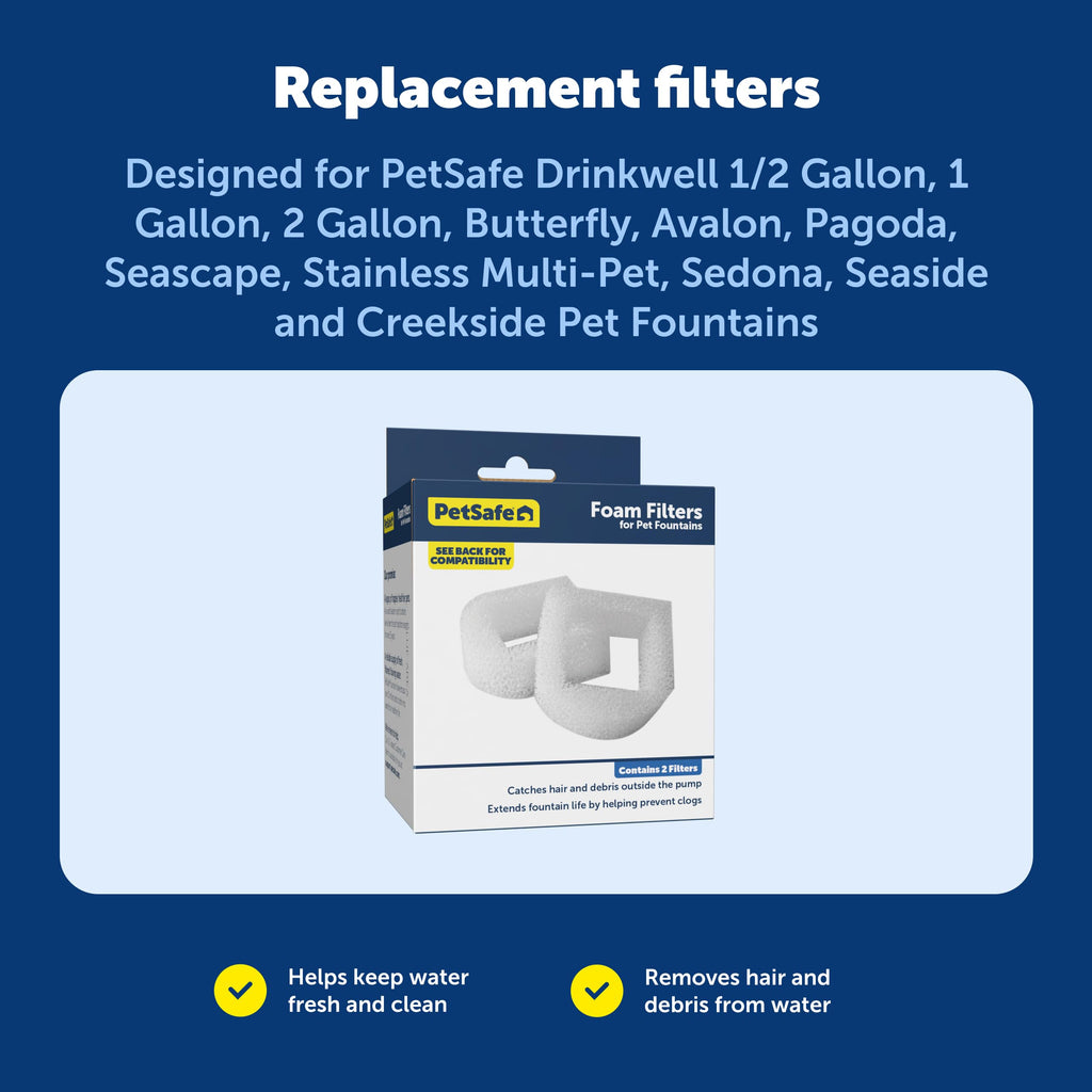PetSafe Drinkwell Replacement Foam Filters, 2 Pack, Ceramic/Steel Fountains