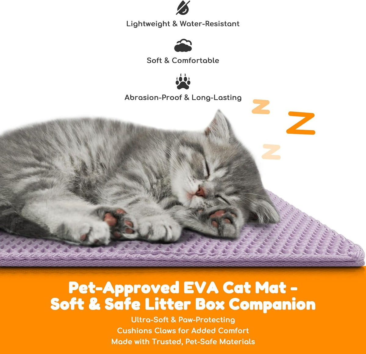 Cat Litter Mat 24"x16",Double Layer EVA Litterbox Mat Purple