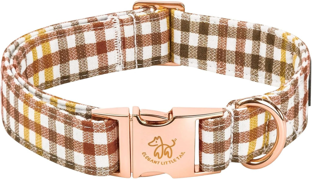 Fall Dog Collar, Autumn Pet Collar Durable Yellow Plaid Dog Collars Male or Female Holiday Pet Gift Adjustable Dog Colla