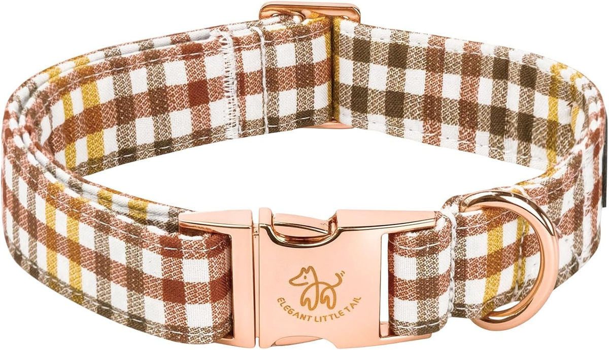 Fall Dog Collar, Autumn Pet Collar Durable Yellow Plaid Dog Collars Male or Female Holiday Pet Gift Adjustable Dog Colla