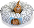 Kitty City Large Cat Tunnel Bed, 2-in-1 Zip-Together Cat Play Tunnel & Plush Nap Bed, Pop-Up Indoor Cat Toy with Hanging
