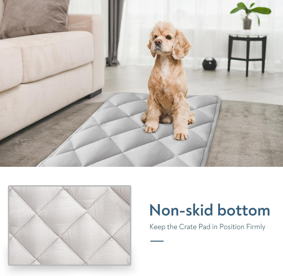 Dog Crate Pad 2 Pack (30" x 19"), Dog Crate Mat with Anti-Slip Bottom, Grey