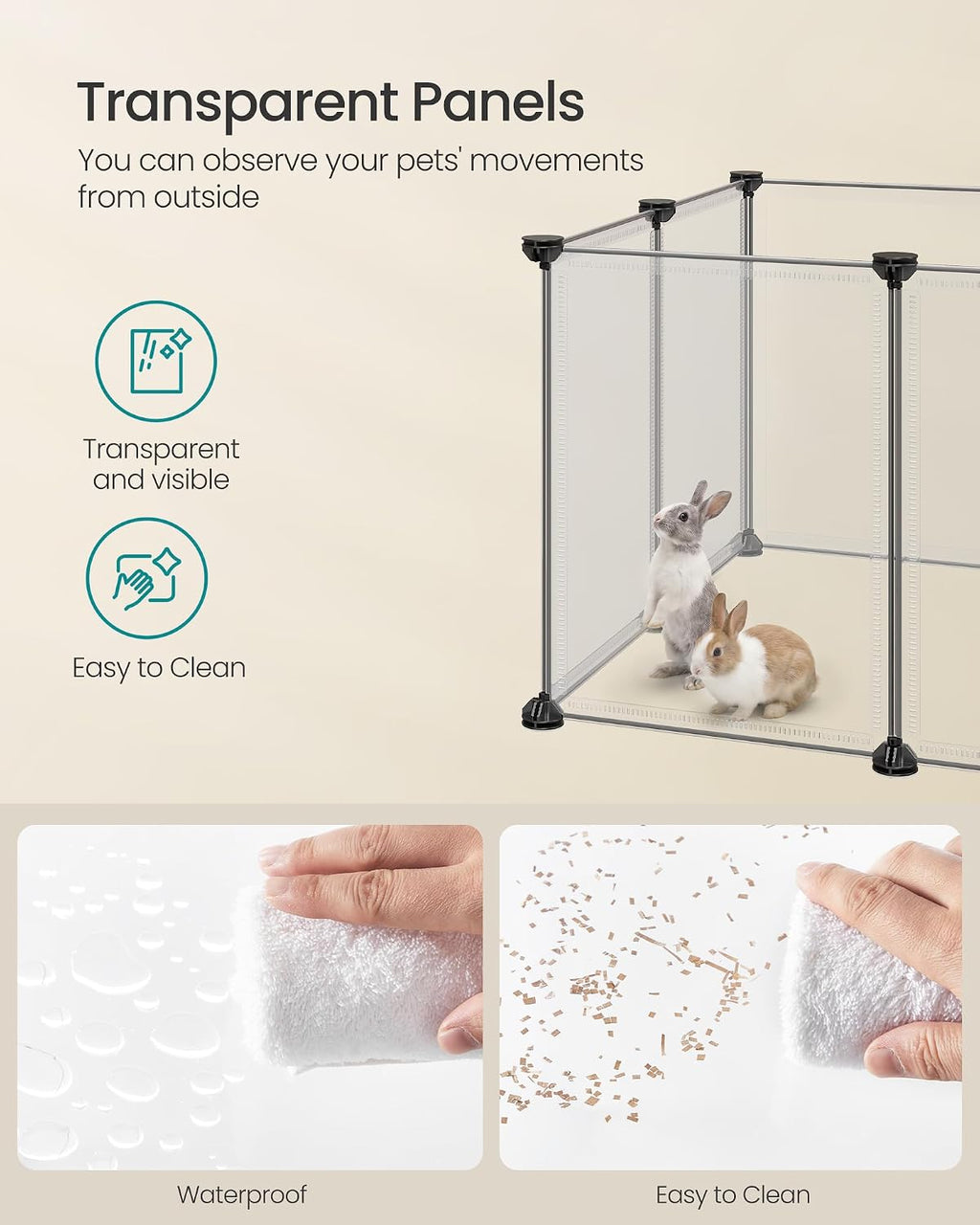 SONGMICS Pet Playpen, Clear Plastic Modular Enclosure, DIY Indoor Fence