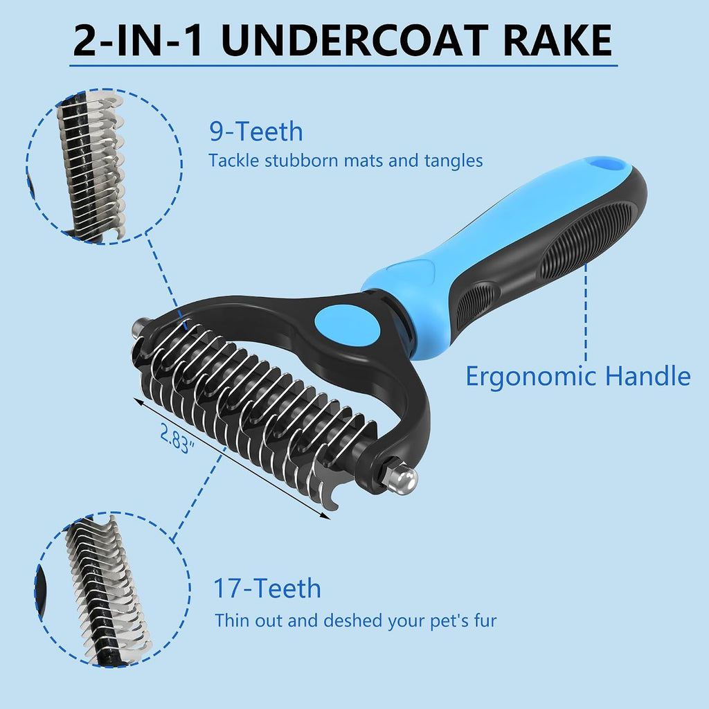 5-in-1 Dog & Cat Extra Long Pin Grooming Kit Slicker Brush for Large Dogs Cats Remove Loose Fur, Undercoat Brush for She