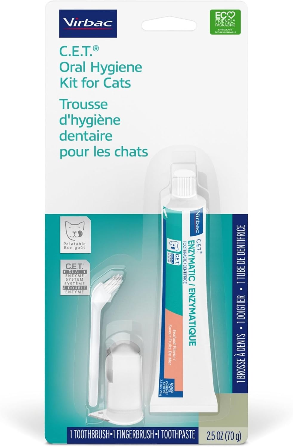 C.E.T. Oral Hygiene Kit for Cats, Seafood flavor Toothpaste with Toothbrush