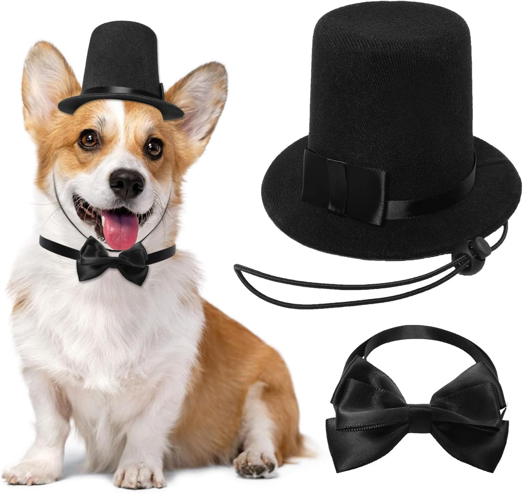 Pet Formal Accessories Set 2 Pcs Dog Costume Top Hat with Formal Pet Tuxedo Bowtie/Necktie Birthday Party Halloween Grad