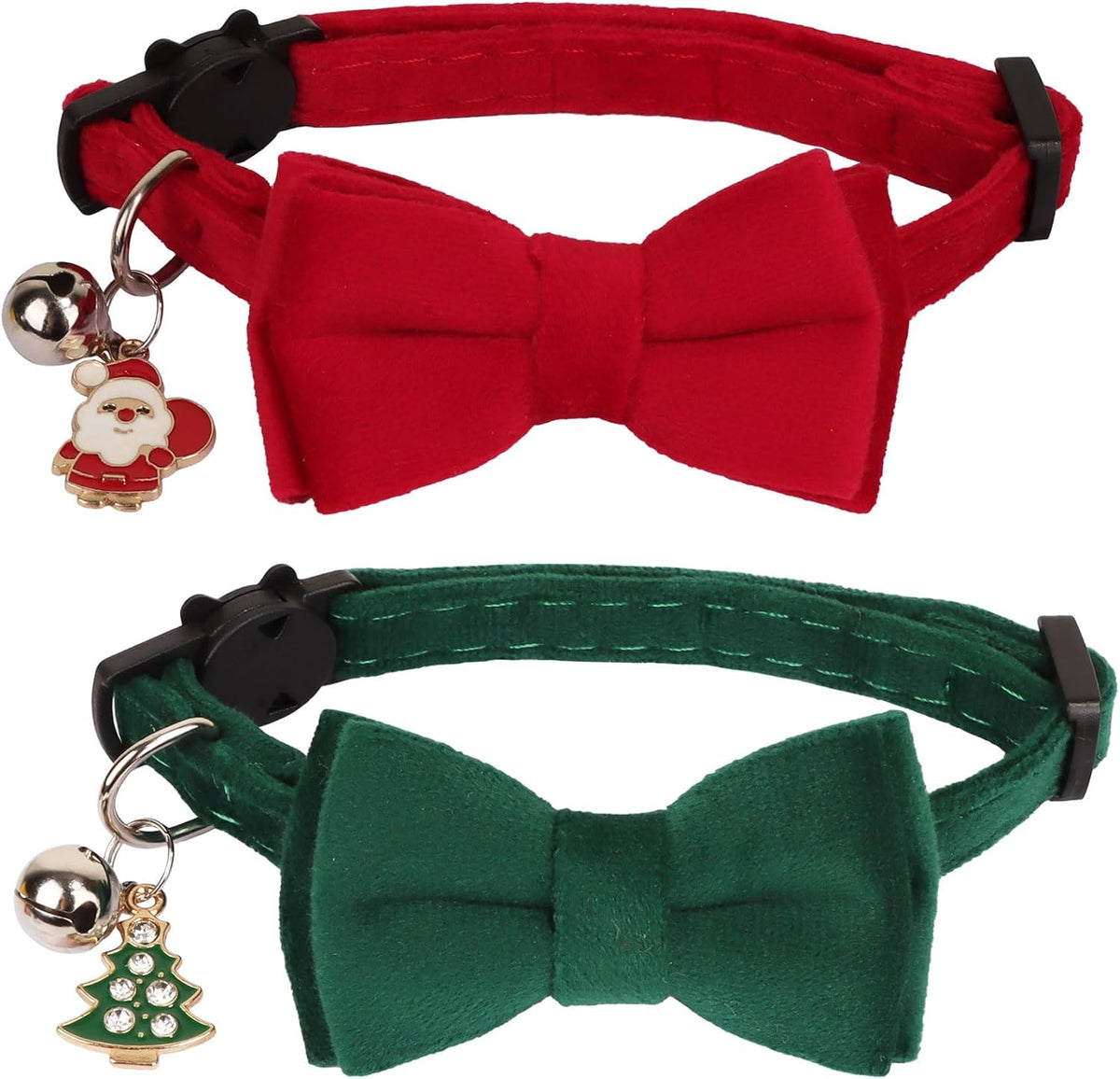 Red Green Christmas Cat Collar Breakaway, Xmas Cat Bow Tie Collar