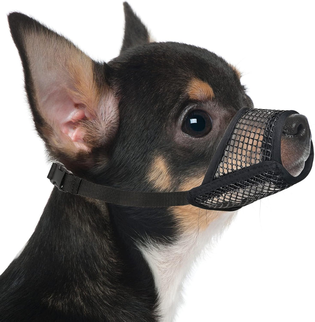 Dog Muzzle, Soft Mesh Muzzles for Small Dogs Biting | Black, XXS