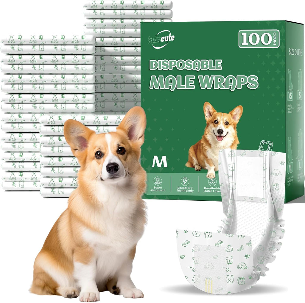 100 Count Male Dog Wraps, Male Dog Diapers Disposable, X-Small