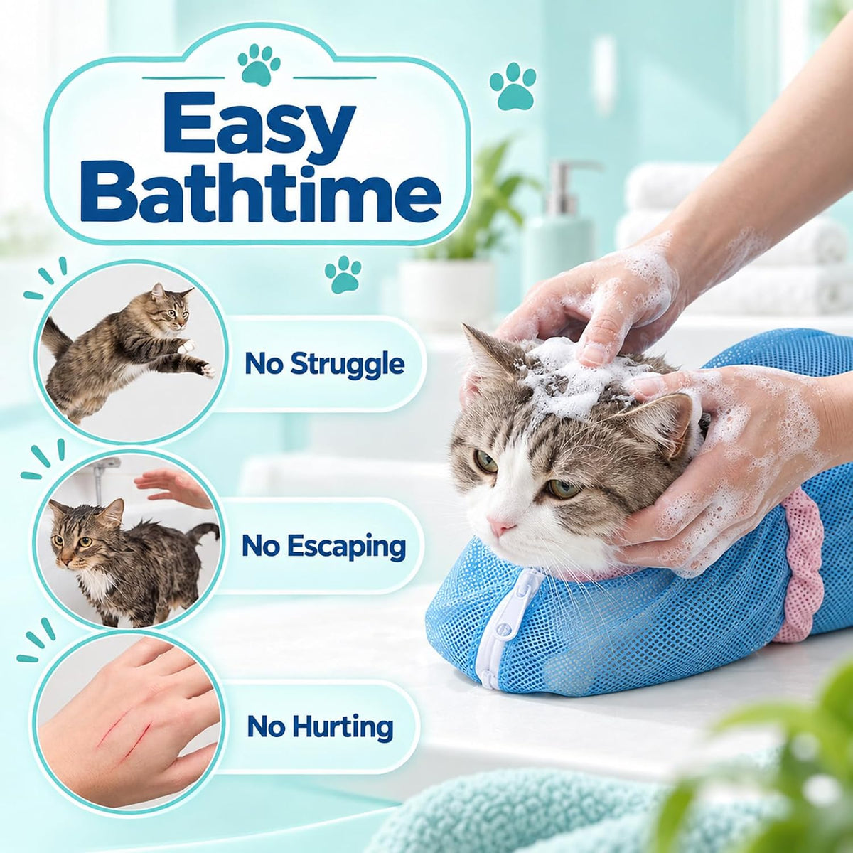 Cat Wash Bag, Adjustable Breathable Mesh Pet Restraint Bag