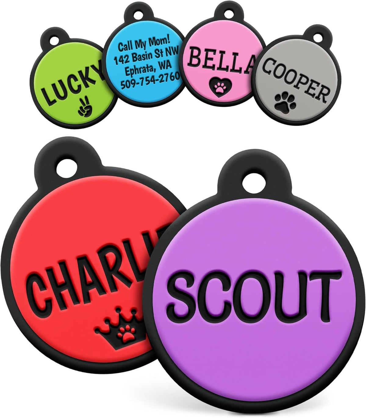 GoTags Silicone Dog Tags, Personalized Engraved Silent Pet Tag, No Noise