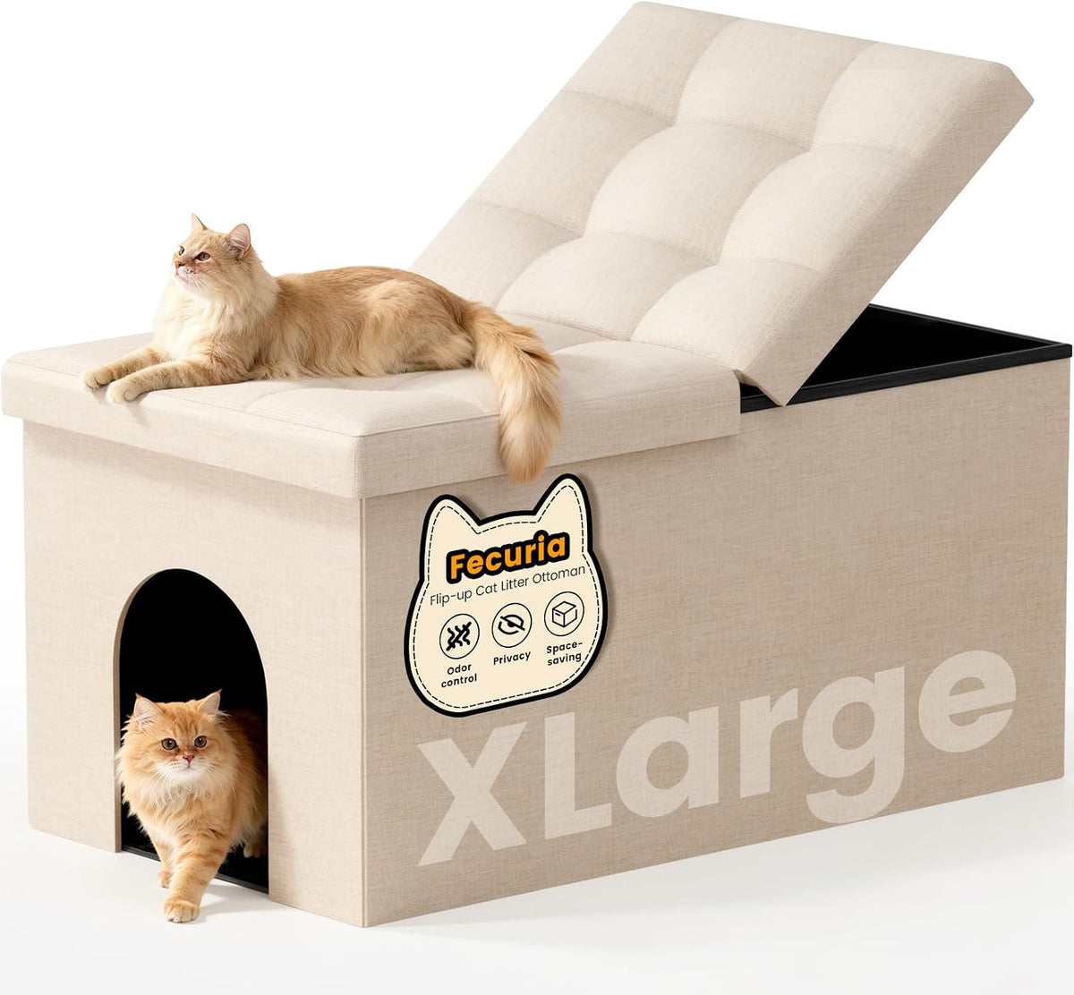 3-in-1 Cat Litter Box Enclosure Furniture, Dark Grey
