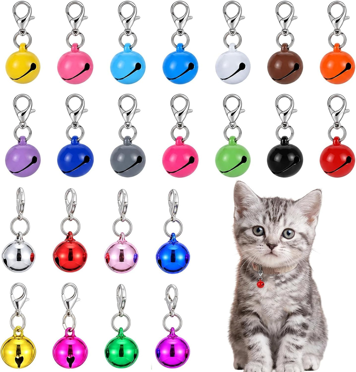 22pcs Pet Collar Bells, Small Collar Charms Bell with Keychain