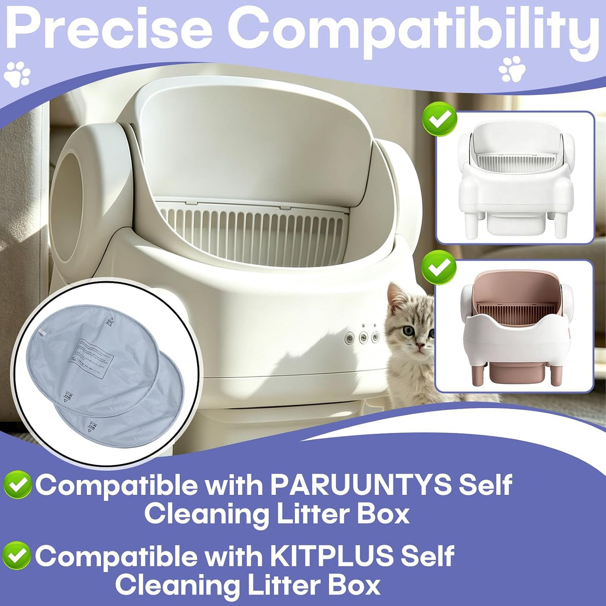 2 Pcs Cat Litter Pad Compatible with PARUUNTYS Self-Cleaning Litter Box