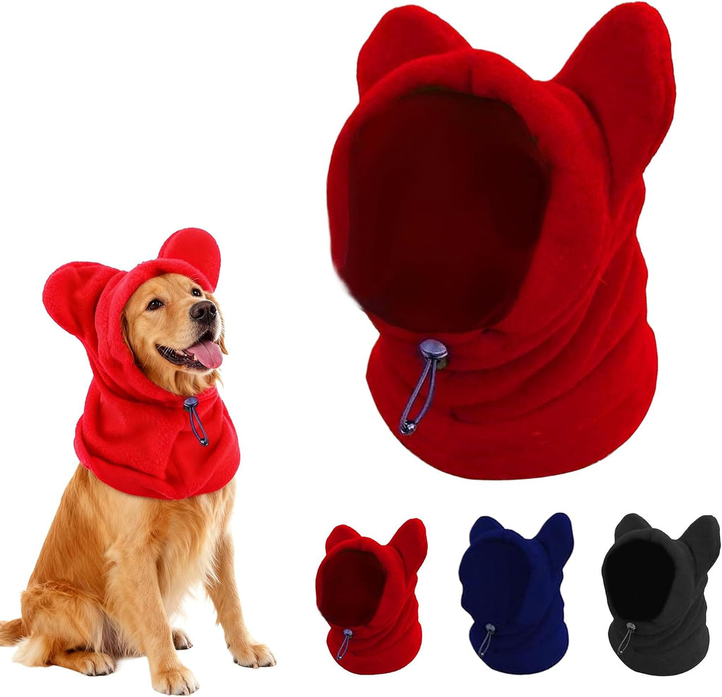 Dog Snood Winter Hood with Ear Protection, Fleece Neck Warmer for Dogs, (Black, Small)